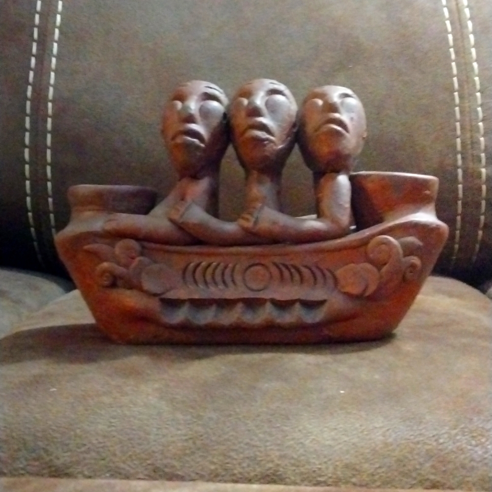 Antique Terracotta Fisherman in a Boat.... Candlestick Holder